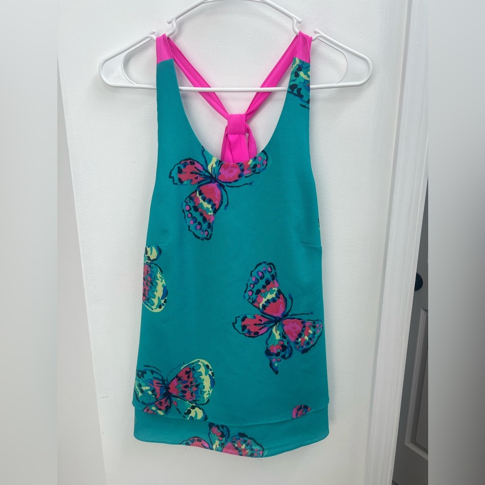 Lilly Pulitzer Teal Tank with Pink Straps and Multicolor Butterfly Womens Size S